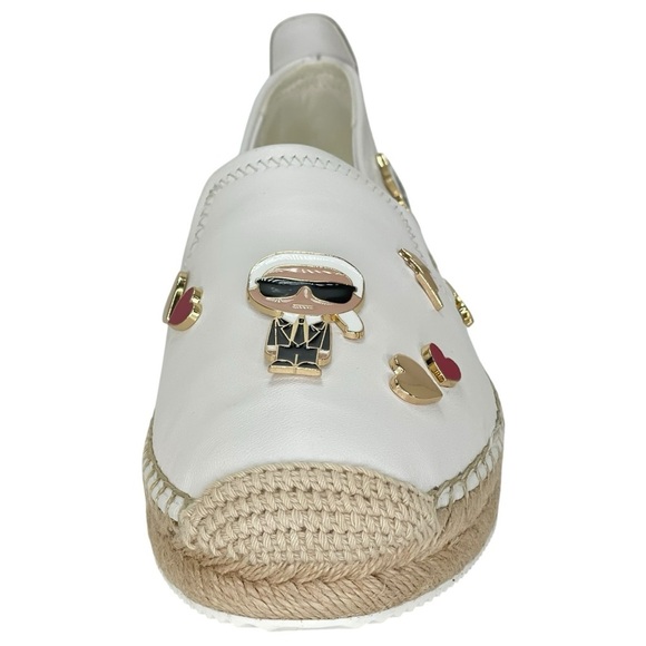 Karl Lagerfeld Michaela Emblem Studded White Leather Womens Flats Size 9.5M - Picture 6 of 14